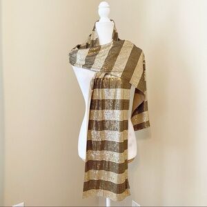 Joan Vass NWT Sequin Striped Scarf Gold & Bronze